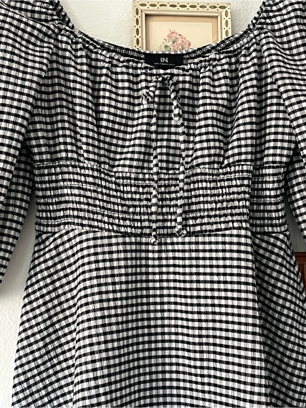 Gingham Black and White Off-Shoulder Milkmaid Dress - I.N San Francisco - Large